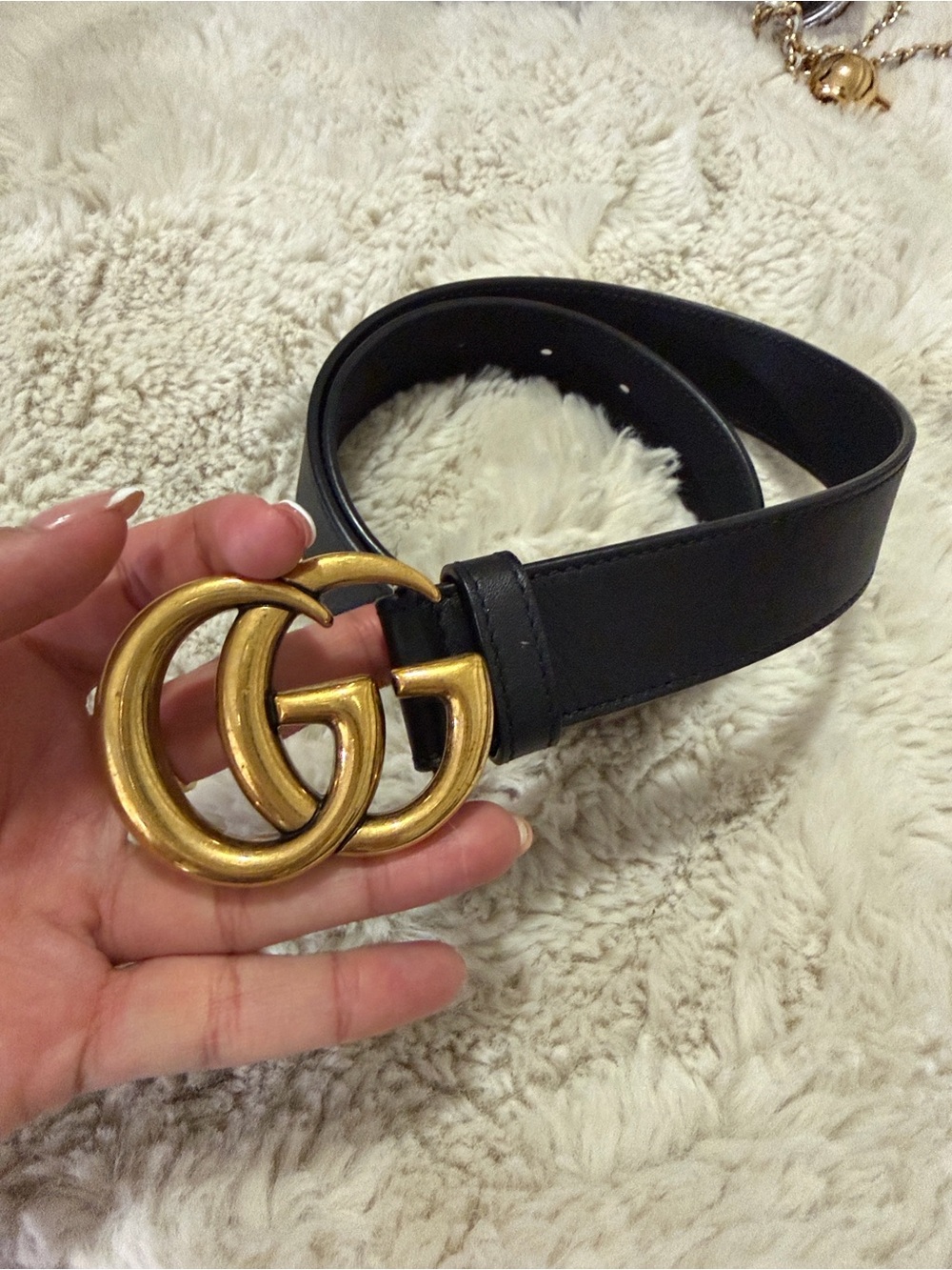 Gucci Black Leather Belt with Gold Double-G Buckle